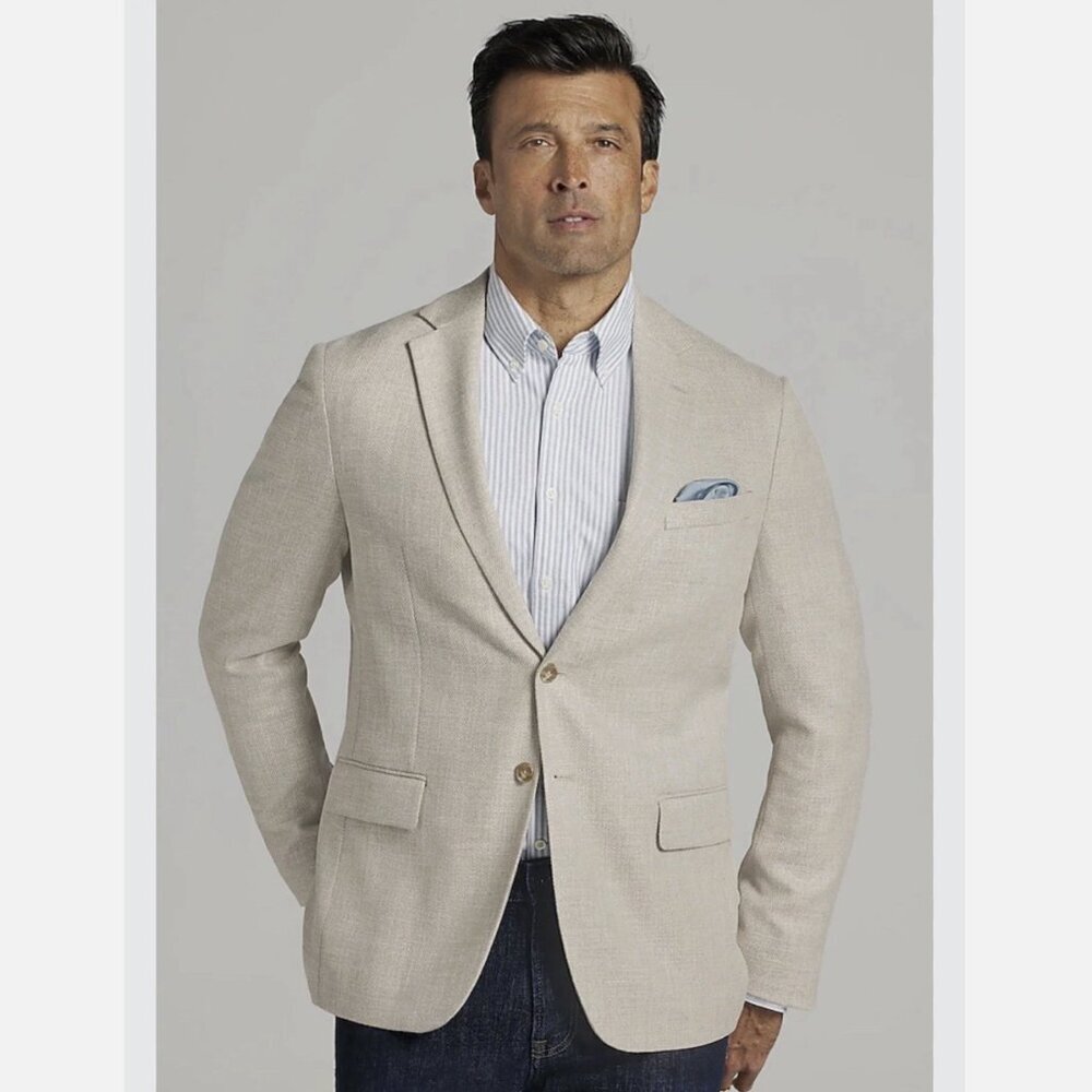 Jos A Bank Men's Tan Cotton Wool Sport Coat Blazer Suit Jacket Size 50R